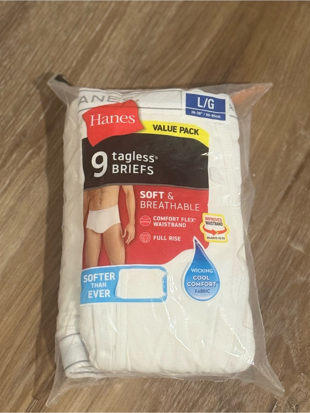 Hanes ComfortSoft Men's Tagless Moisture-Wicking Cotton Briefs White L 9-Pack